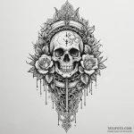 Ivory blade beneath burning gate, tattoo line… — эскиз тату (№1750563153_0, 22.06.2025 03:32) — Tatufoto.com