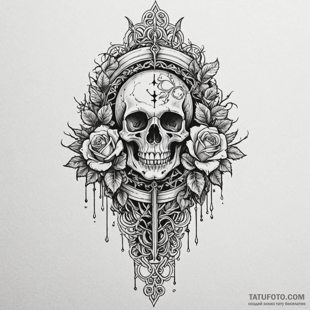 Ivory blade beneath burning gate, tattoo line... - эскиз тату (№1750563153_0, 22.06.2025 03:32) — Tatufoto.com