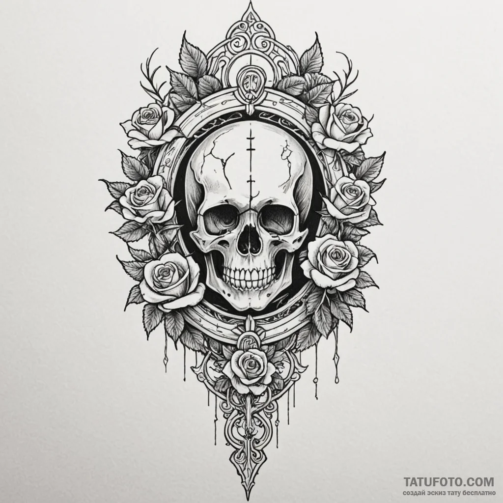 Ivory blade beneath burning gate, tattoo line... - эскиз тату (№1750563153_1, 22.06.2025 03:32) — Tatufoto.com