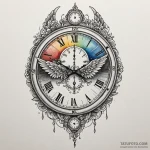 Angelic clock floating in light, tattoo flash… — эскиз тату (№1750564016_0, 22.06.2025 03:46) — Tatufoto.com