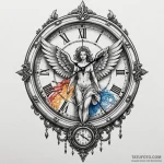Angelic clock floating in light, tattoo flash… — эскиз тату (№1750564016_1, 22.06.2025 03:46) — Tatufoto.com