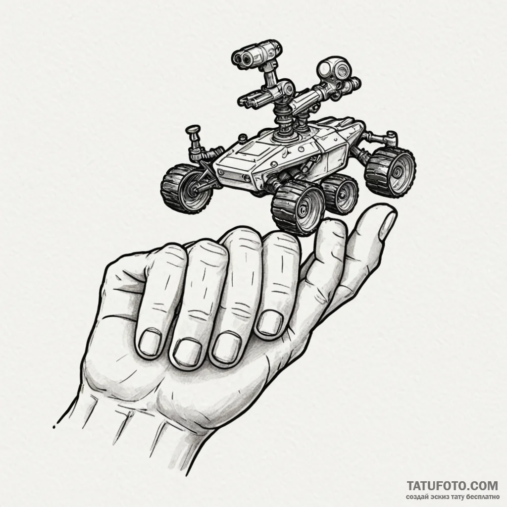 Martian rover discovering the fossil of a hum... - эскиз тату (№1750564942_0, 22.06.2025 04:02) — Tatufoto.com