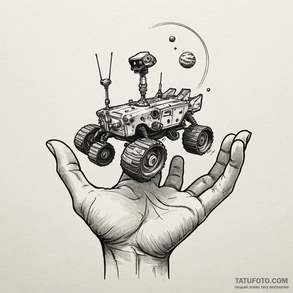 Martian rover discovering the fossil of a hum... - эскиз тату (№1750564942_1, 22.06.2025 04:02) — Tatufoto.com