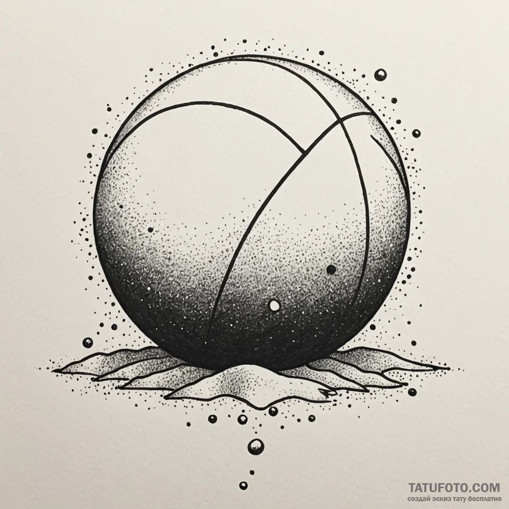 A cheerful beach ball bouncing on sand, summe... - эскиз тату (№1750565372_1, 22.06.2025 04:09) — Tatufoto.com
