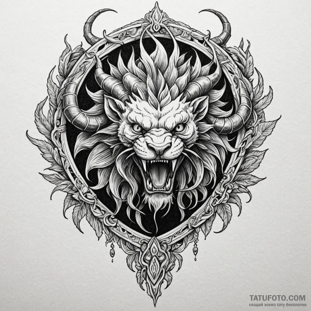 Manticore with a scorpion's tail poised to st... - эскиз тату (№1750565558_1, 22.06.2025 04:12) — Tatufoto.com
