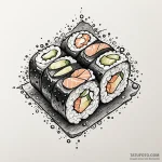 Sushi roll, cute or graphic, ink illustration… — эскиз тату (№1750565813_0, 22.06.2025 04:16) — Tatufoto.com