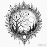 Leafless tree beneath eclipsed sun, tattoo sk… — эскиз тату (№1750566321_0, 22.06.2025 04:25) — Tatufoto.com
