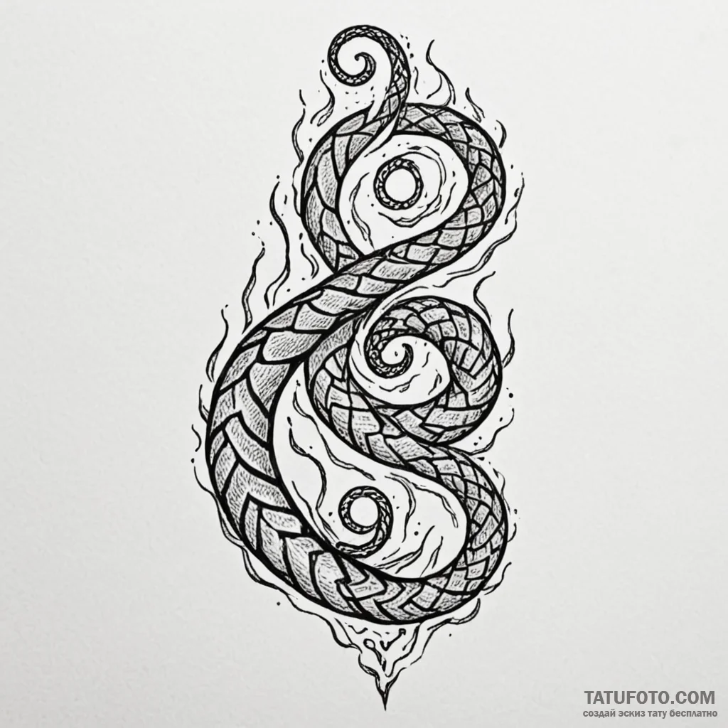 Burning serpent spiraling upwards, artistic t... - эскиз тату (№1750566406_1, 22.06.2025 04:26) — Tatufoto.com