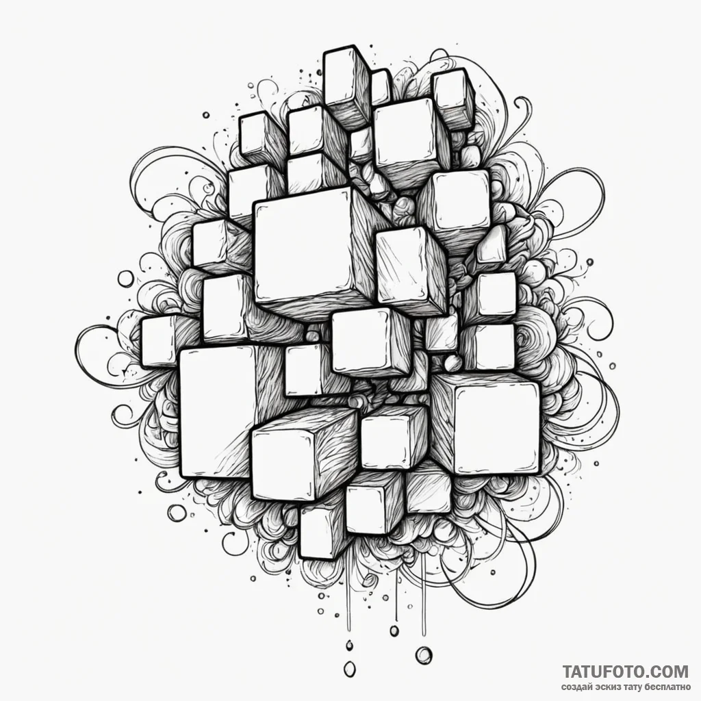 Tetris blocks, fitting together, ink illustra... - эскиз тату (№1750566491_1, 22.06.2025 04:28) — Tatufoto.com