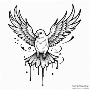 A whimsical bird taking flight, freedom,, tat... - эскиз тату (№1750573756_0, 22.06.2025 06:29) — Tatufoto.com