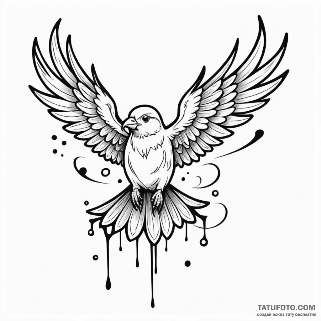 A whimsical bird taking flight, freedom,, tat... - эскиз тату (№1750573756_0, 22.06.2025 06:29) — Tatufoto.com