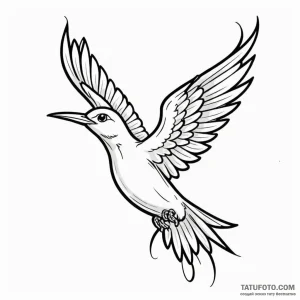 A whimsical bird taking flight, freedom,, tat... - эскиз тату (№1750573756_1, 22.06.2025 06:29) — Tatufoto.com