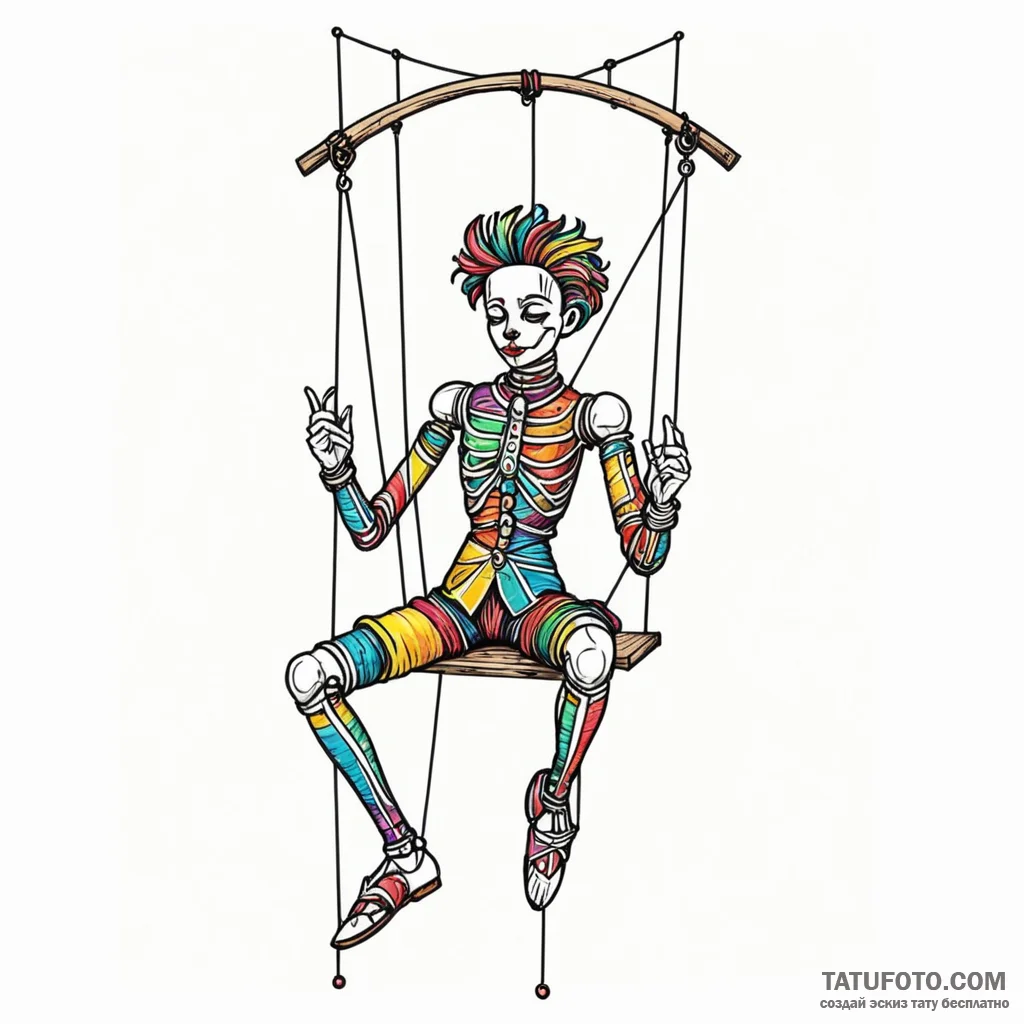 A marionette with cut strings, tattoo sketch... - эскиз тату (№1750576070_0, 22.06.2025 07:07) — Tatufoto.com