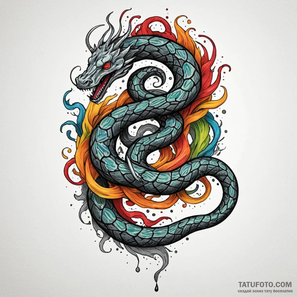 Haunted serpent through spectral rift, tattoo... - эскиз тату (№1750576583_1, 22.06.2025 07:16) — Tatufoto.com
