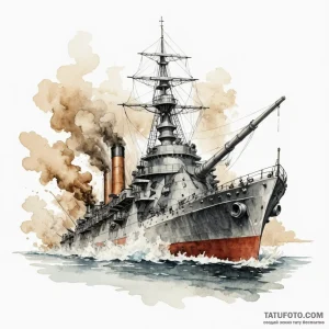 Ironclad warship from the civil war era, stea... - эскиз тату (№1750576836_0, 22.06.2025 07:20) — Tatufoto.com