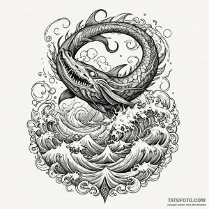 Leviathan rising from a stormy sea, tattoo sk... - эскиз тату (№1750576919_0, 22.06.2025 07:21) — Tatufoto.com