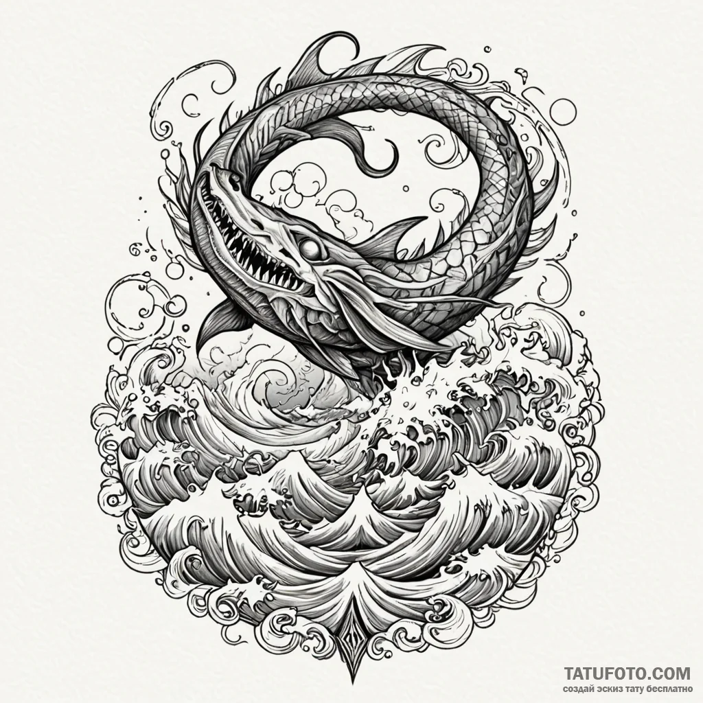 Leviathan rising from a stormy sea, tattoo sk... - эскиз тату (№1750576919_0, 22.06.2025 07:21) — Tatufoto.com