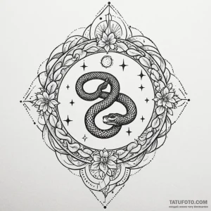 Hollow serpent beneath celestial bloom, tatto... - эскиз тату (№1750577514_1, 22.06.2025 07:31) — Tatufoto.com