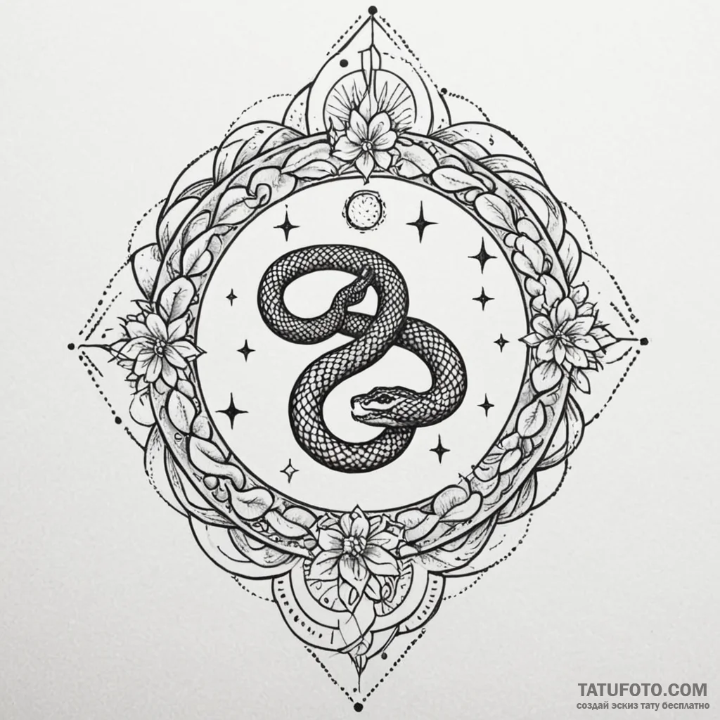 Hollow serpent beneath celestial bloom, tatto... - эскиз тату (№1750577514_1, 22.06.2025 07:31) — Tatufoto.com