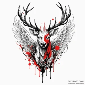 Angelic stag with wings, tattoo line art, bla... - эскиз тату (№1750579924_0, 22.06.2025 08:12) — Tatufoto.com