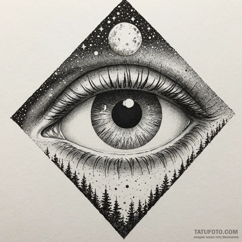 Queenрір‚в„ўs eye beneath spectral moon, arti... - эскиз тату (№1750580445_1, 22.06.2025 08:20) — Tatufoto.com