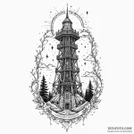Tower beneath starfall sky, tattoo flash shee… — эскиз тату (№1750580701_0, 22.06.2025 08:25) — Tatufoto.com