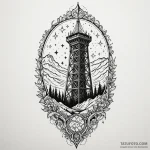 Tower beneath starfall sky, tattoo flash shee… — эскиз тату (№1750580701_1, 22.06.2025 08:25) — Tatufoto.com