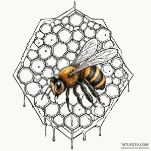 Dripping honeycomb with a bee of polished amb... - эскиз тату (№1750580896_1, 22.06.2025 08:28) — Tatufoto.com