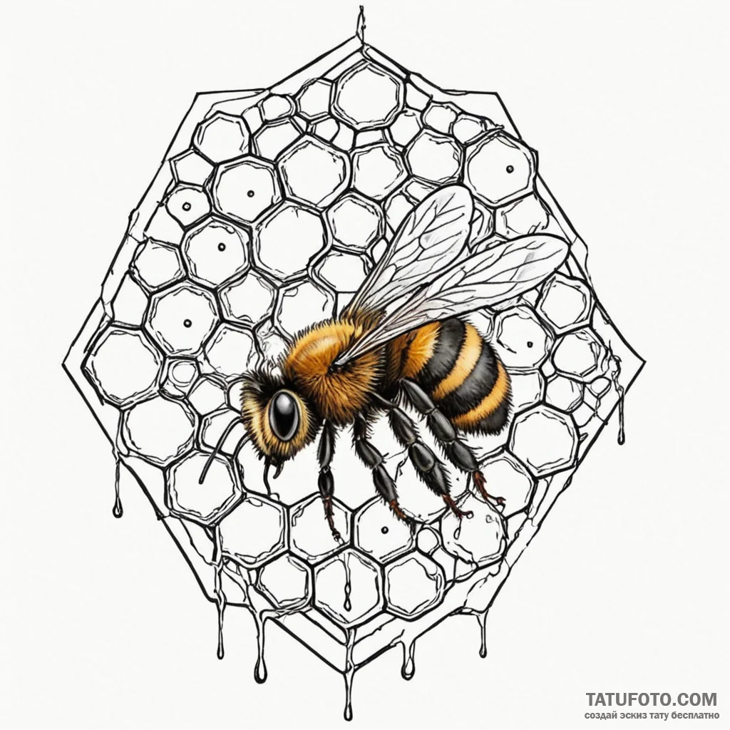 Dripping honeycomb with a bee of polished amb... - эскиз тату (№1750580896_1, 22.06.2025 08:28) — Tatufoto.com