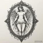 Animated angel trapped in mirror, tattoo sket… — эскиз тату (№1750580984_0, 22.06.2025 08:29) — Tatufoto.com