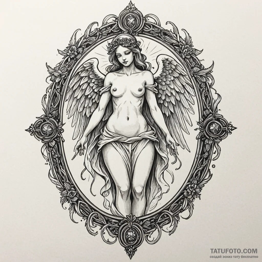 Animated angel trapped in mirror, tattoo sket... - эскиз тату (№1750580984_0, 22.06.2025 08:29) — Tatufoto.com
