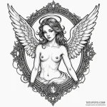 Animated angel trapped in mirror, tattoo sket… — эскиз тату (№1750580984_1, 22.06.2025 08:29) — Tatufoto.com