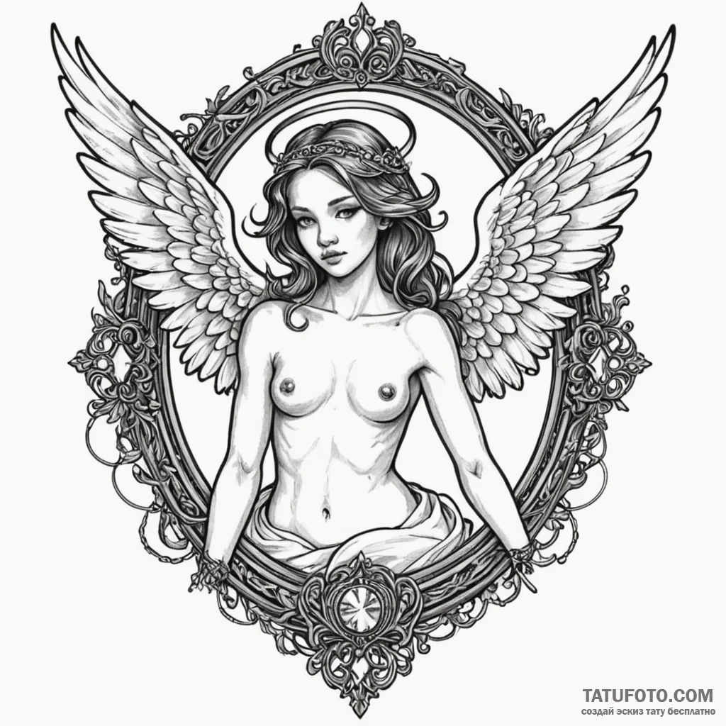 Animated angel trapped in mirror, tattoo sket... - эскиз тату (№1750580984_1, 22.06.2025 08:29) — Tatufoto.com