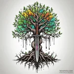 Ancient tree with swords in roots, tattoo ske… — эскиз тату (№1750581159_0, 22.06.2025 08:32) — Tatufoto.com