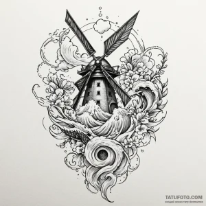 Windmill, harnessing the power of nature, tat... - эскиз тату (№1750581245_1, 22.06.2025 08:34) — Tatufoto.com