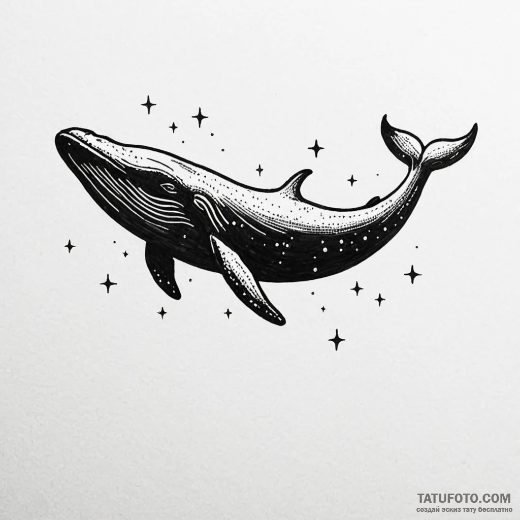A whale silhouette filled with a starry sky,... - эскиз тату (№1750581418_0, 22.06.2025 08:36) — Tatufoto.com