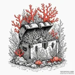 Treasure chest beneath coral reef, ink illust… — эскиз тату (№1750581593_0, 22.06.2025 08:39) — Tatufoto.com