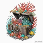 Treasure chest beneath coral reef, ink illust… — эскиз тату (№1750581593_1, 22.06.2025 08:39) — Tatufoto.com