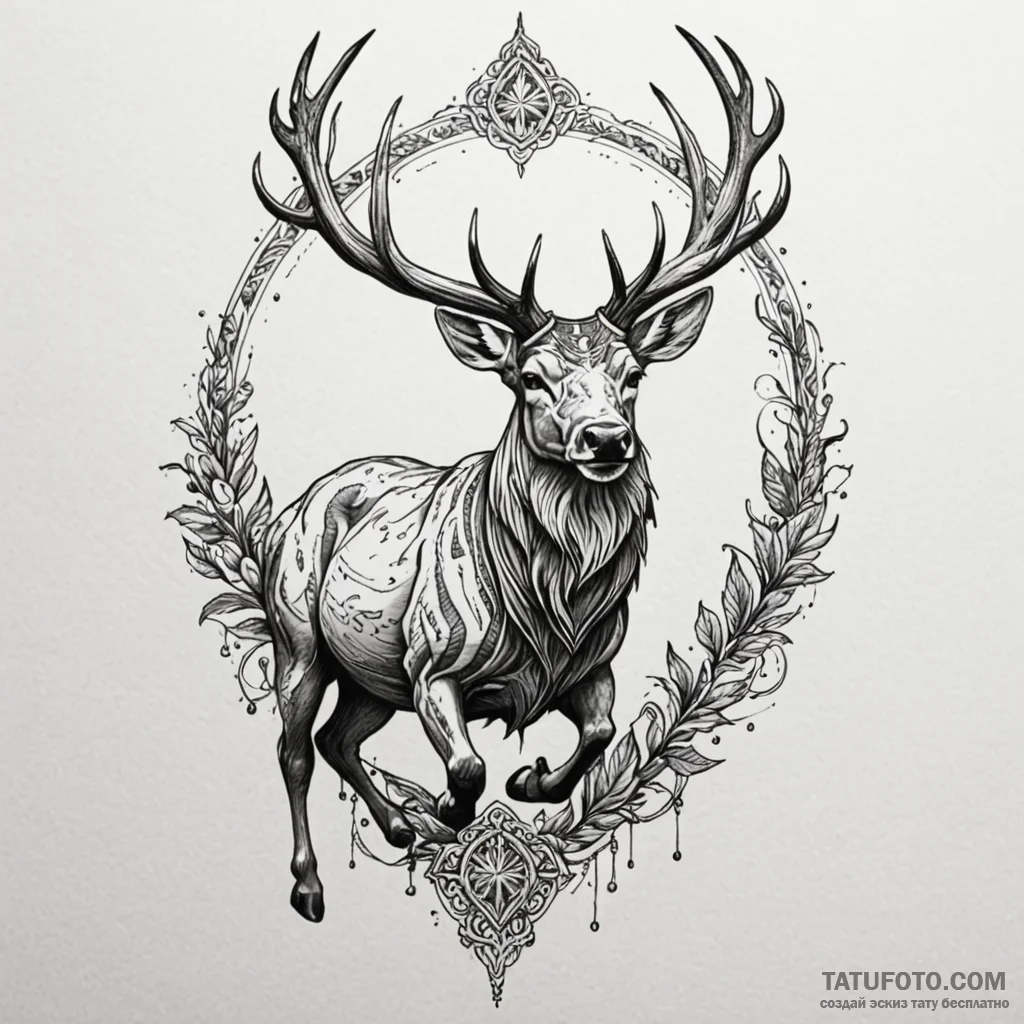Ashen stag leaping through shadows, tattoo fl... - эскиз тату (№1750581684_0, 22.06.2025 08:41) — Tatufoto.com