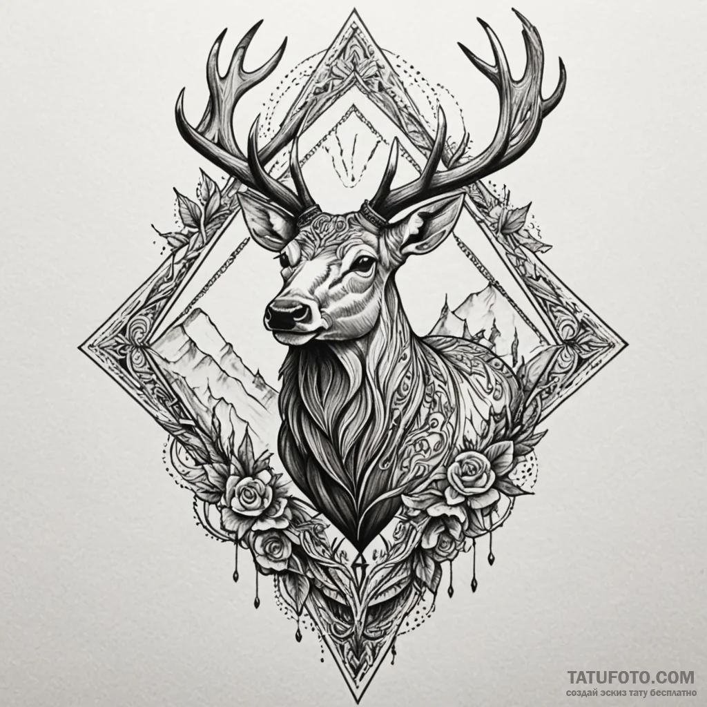 Ashen stag leaping through shadows, tattoo fl... - эскиз тату (№1750581684_1, 22.06.2025 08:41) — Tatufoto.com