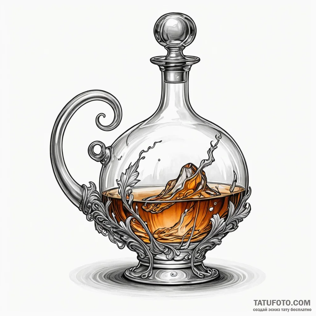 Decanter of fine whiskey with a single glass,... - эскиз тату (№1750582379_0, 22.06.2025 08:52) — Tatufoto.com