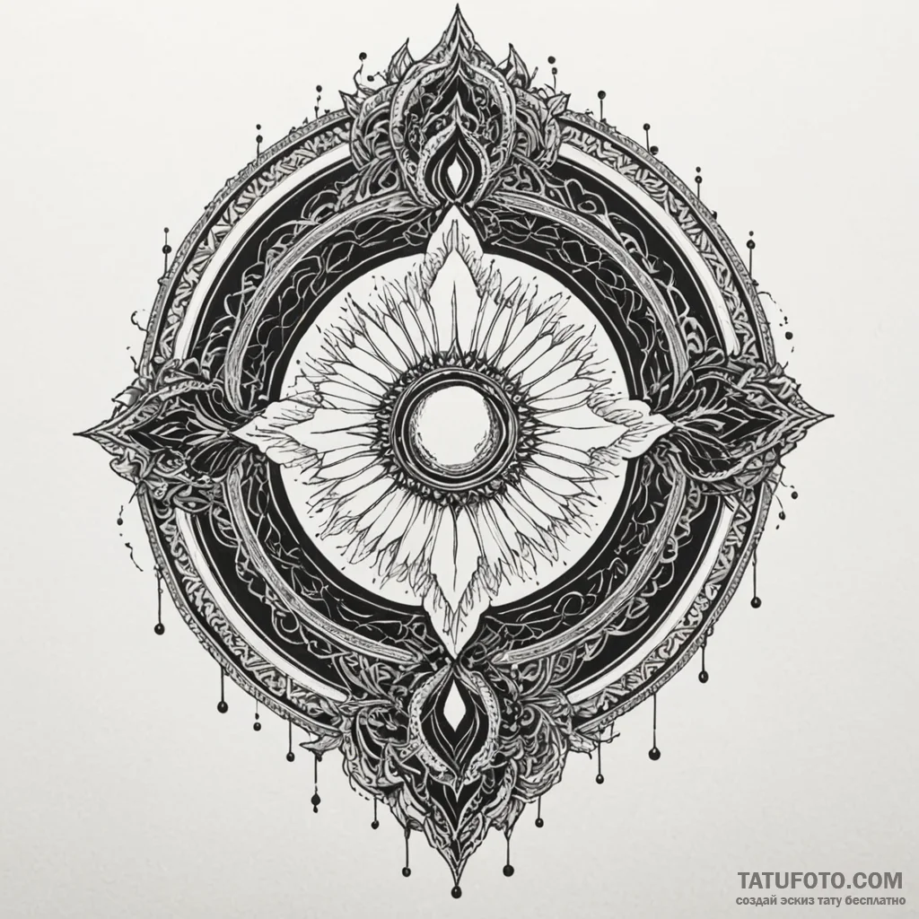 Obsidian mirror swallowing light, ink illustr... - эскиз тату (№1750583302_0, 22.06.2025 09:08) — Tatufoto.com