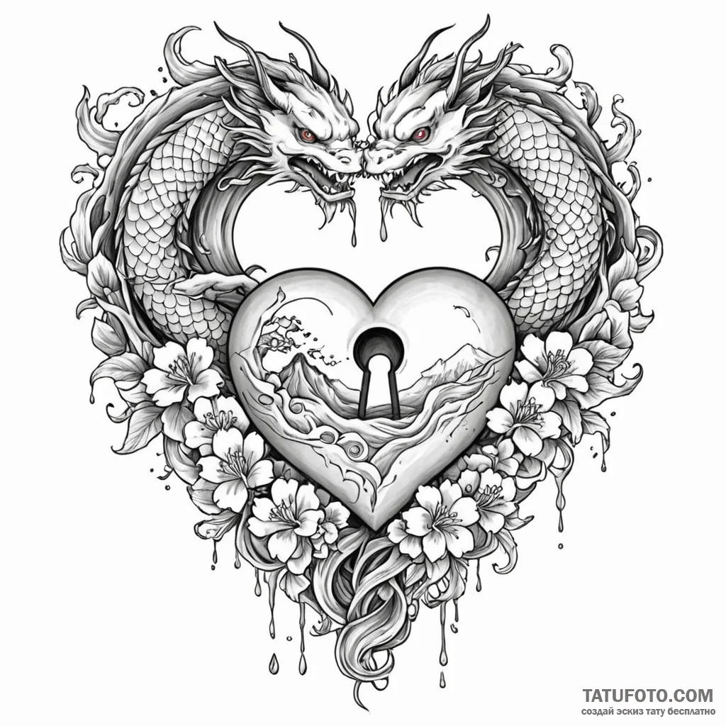 Heart-shaped lock with a broken key inside, c... - эскиз тату (№1750583492_0, 22.06.2025 09:11) — Tatufoto.com
