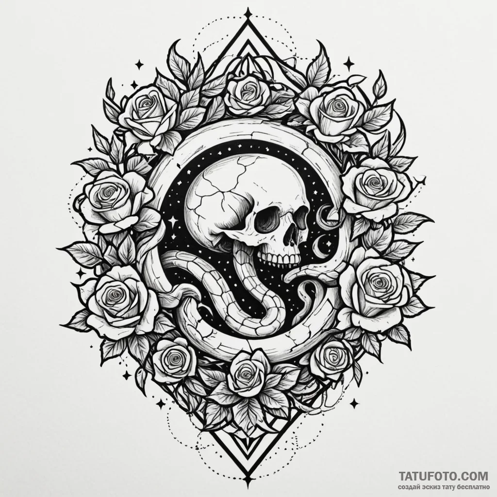 Portal serpent weaving through stars, tattoo... - эскиз тату (№1750583987_1, 22.06.2025 09:19) — Tatufoto.com