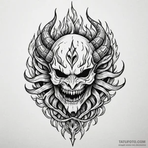 Rune-crowned mask devouring flame, concept ar... - эскиз тату (№1750600938_0, 22.06.2025 14:02) — Tatufoto.com