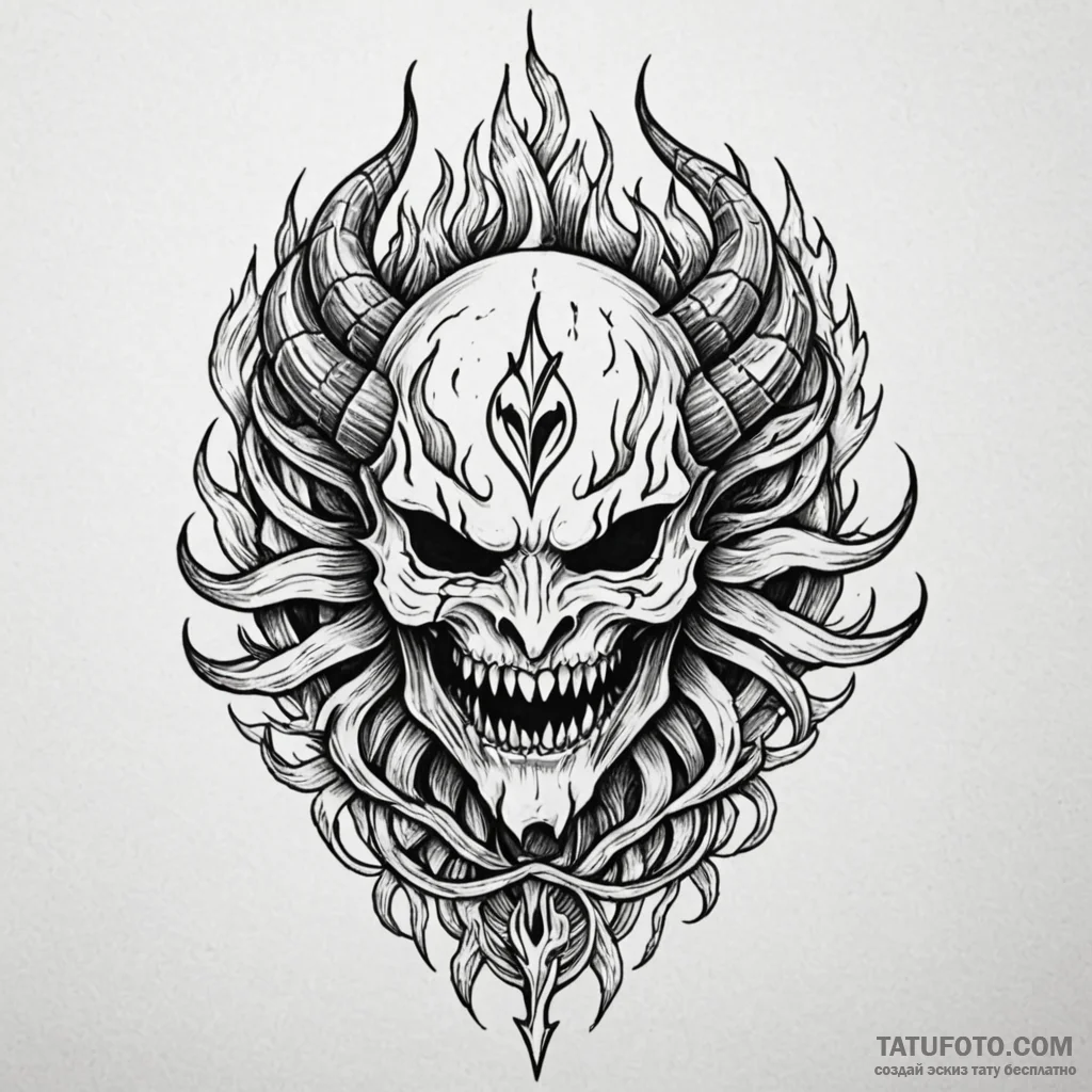 Rune-crowned mask devouring flame, concept ar... - эскиз тату (№1750600938_0, 22.06.2025 14:02) — Tatufoto.com
