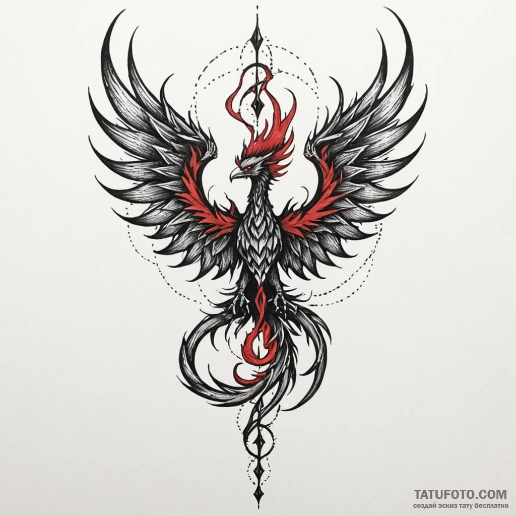 Abyssal phoenix with dark flames, tattoo flas... - эскиз тату (№1750601114_1, 22.06.2025 14:05) — Tatufoto.com