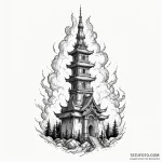 Temple spire breaking through mist, concept a… — эскиз тату (№1750601207_0, 22.06.2025 14:06) — Tatufoto.com