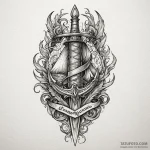 Dagger through burning scroll, ink illustrati… — эскиз тату (№1750602160_1, 22.06.2025 14:22) — Tatufoto.com