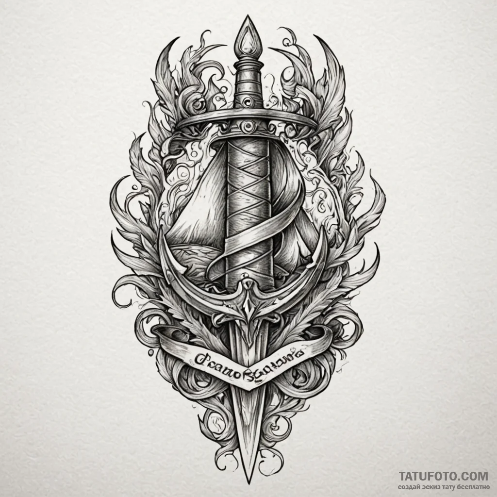 Dagger through burning scroll, ink illustrati... - эскиз тату (№1750602160_1, 22.06.2025 14:22) — Tatufoto.com